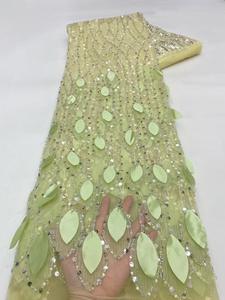 NI.AI Nouveau Style Feuille Forme Dentelle Brodée Brillant Sequin Dentelle Net Tissu Sequin Perlé Dentelle Tissu - Product Image 5