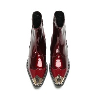 Bottes en cuir pour hommes, style britannique, bottes courtes à la mode avec bout pointu, incrustations de diamants, talons hauts, bottes en cuir de vache