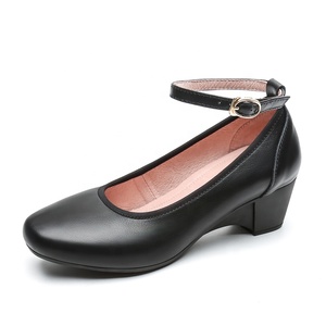 <span class=keywords><strong>Chaussures</strong></span> <span class=keywords><strong>de</strong></span> bureau en cuir noir pour femmes avec talons épais, bout carré, confortables, respirantes et souples pour les trajets quotidiens en été, hiver, automne - Product Image 1