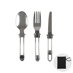 Folding 430 Stainless Steel Knife Fork Spoon 3-Piece Camping Tableware <b>Set</b> with Polished Surface Portable Outdoor Storage Bag - Product Image 1