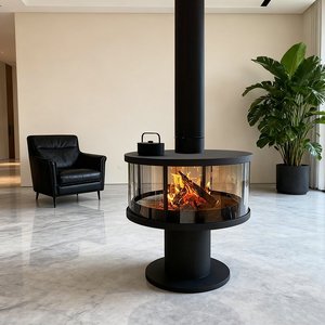 Estufa de Leña Redonda de Gran Capacidad, sin Humo, para Calefacción Interior, <span class=keywords><strong>Chimenea</strong></span> para Casa de Huéspedes o Villa - Product Image 4