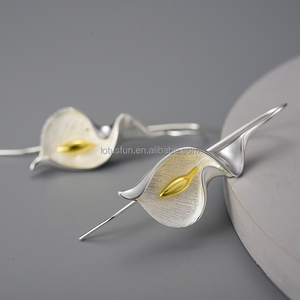 Orecchini Pendenti Lotus Fun Fatti a Mano in Argento Sterling 925 Placcato <span class=keywords><strong>Oro</strong></span> 18k, Stile Retrò Francese Vintage, <span class=keywords><strong>Gioielli</strong></span> Raffinati per Donne - Product Image 4