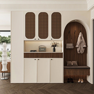 Étagère à chaussures modulaire en bois au design traditionnel et moderne, écologique, avec rangement mural incurvé pour la <span class=keywords><strong>maison</strong></span> et le salon - Product Image 2