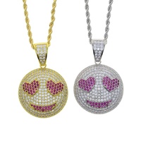 Collier en Zircon glacé personnalisé pour homme et femme, bijoux mignons, pendentifs en forme de cœur, d'étoile, de sourire et de visage