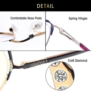 Nouvelles lunettes anti-lumière bleue pour femmes, monture ovale complète, style or noir métal incrusté de diamants, 5117 - Product Image 5