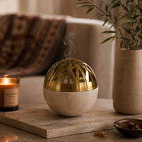 Brûleur d'encens en marbre travertin de luxe personnalisé, brûleur de bakhoor en pierre naturelle, décoration d'intérieur arabe, Mubkhar