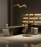 Meubles de bureau de style italien, bureau de direction haut de gamme fonctionnel avec LED, bureau de direction léger et luxueux, bureau de PDG