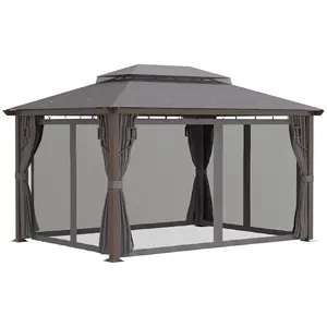 10 x 13 ft. Aluminum Gazebo Party Tent Permanent Pavilion Sunshade Pergola with Decorative Frame Curtain and Mosquito Netting