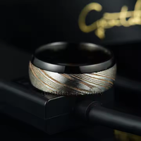 Gentdes Jewelry Bague en or Damas 8mm Bague en titane noir Bagues de mariage pour hommes Bijoux pour hommes Bague en damas bleu
