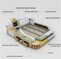 Lit intelligent de style moderne avec haut-parleur Bluetooth à sangle de massage et port USB en bois