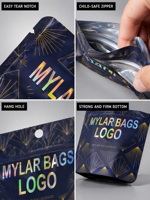 Sacs en Mylar avec logo personnalisé, emballage en aluminium, pochette avec fermeture à glissière thermoscellée pour les produits de marque, vente en gros