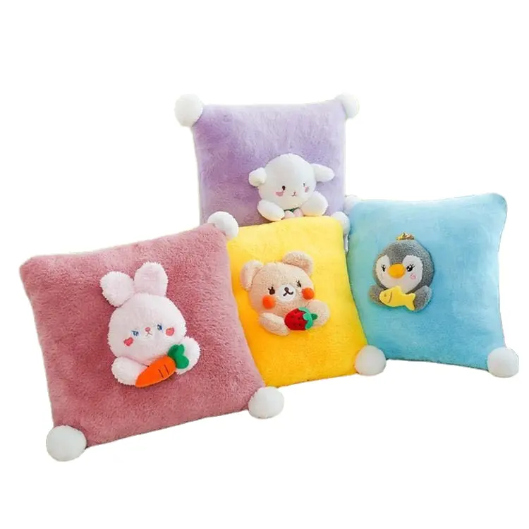 BSCI Factory Hot Sale Soft Cartoon Teddy Bear Rabbit Stuffed Plush Pillow With Blanket Penguin Sheep Stuffed Custom Logo Pillow