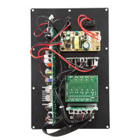 Module d'entrée audio pour guitare avec égaliseur 12V DC, amplificateur de puissance, 8 boutons de réglage (micro, écho, basses, aigus) et liaison stéréo sans fil