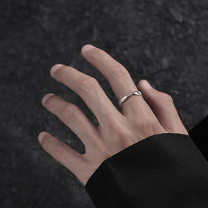 <b>Silver</b> Plated Men's <b>Ring</b> Geometric Wave Design <b>Plain</b> Band Open Pinky <b>Ring</b> Fashion Jewelry Gift For Men - Product Image 3