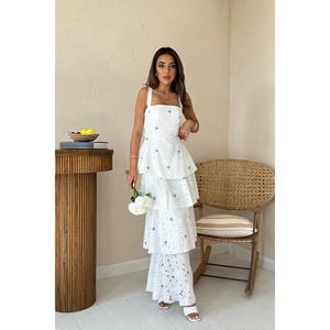 Robe élégante bleue mi-longue avec col carré, drapée, fermeture éclair décorative, design ajouré, taille XS, style décontracté ODM, vente en gros - Product Image 4