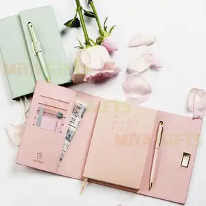 A5/a6 charger power bank diary notebook with usb protfolio business agenda diary leather planners and notebooks organizer