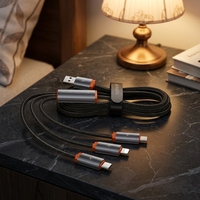 Cable USB 3 en 1 Toocki, Transmisión de Archivos de Alta Velocidad, Carga Simultánea de 3 Dispositivos, Compacto y Portátil para Uso Profesional y en Viajes