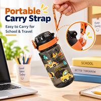 Bouteille d'eau personnalisée pour enfants 600 ml, ouverture à un clic, anti-fuite, couvercle rabattable, bouteille à boire directement avec sangle