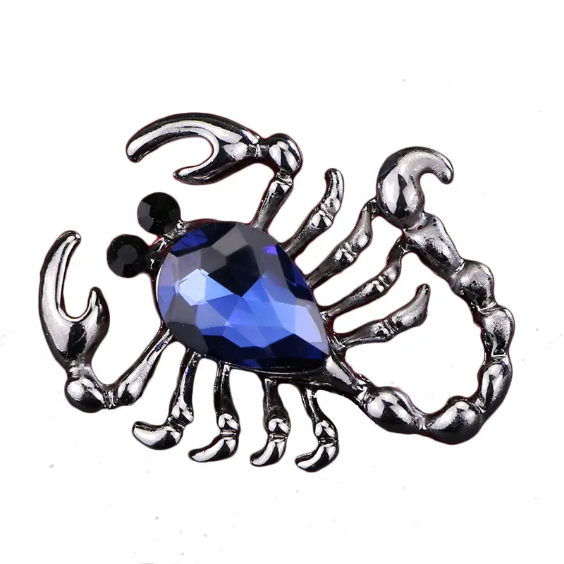 Broche de escorpión azul para hombre, joyería Vintage, broche de solapa, broche de Animal de cristal