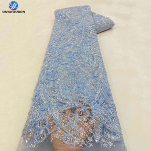 Luxury Heavy Beaded Lace Fabric Luxury Beaded Lace Fabric <strong>Net</strong> Tulle Wedding Dress For Women Wedding Party Birthday