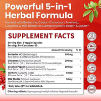Capsules de berbérine OEM avec cannelle de Ceylan, piment de Cayenne, curcuma et chardon-Marie pour la santé métabolique et le soutien hépatique