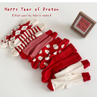 Chaussettes personnalisées pour femmes, jeunes et enfants, rouges, d'automne, à col ras du cou, respirantes, tricotées, jacquard, broderie, logo brillant, ODM, usage quotidien