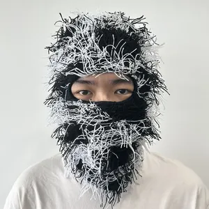 Großhandel individuelles Label kaputtes flauschiges grasförmiges Mohair ein-Loch-Yeat Kagoul-Steppgesichtsmaske Ski-Maske Balaclava-Skimaske