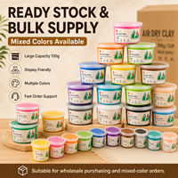 Argile à séchage à l'air 100g en pot, douce, non toxique, couleurs vives, sans cuisson, en stock, couleurs mélangées, étiquette personnalisée OEM, kit d'artisanat, vente en gros