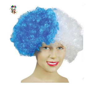 <span class=keywords><strong>Disfraz</strong></span> elegante <span class=keywords><strong>de</strong></span> fiesta Crazy, peluca <span class=keywords><strong>Afro</strong></span> corta <span class=keywords><strong>de</strong></span> colores azul y blanco, barata, HPC-1252 - Product Image 1
