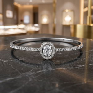 Bracelet en moissanite taille ovale, argent 925 plaqué rhodium, bracelet classique pour femme, bijoux de mariage - Product Image 3
