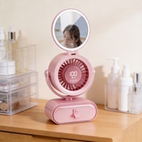 Mini ventilateur de bureau rechargeable avec miroir de maquillage LED, ventilateur silencieux et compact pour salle de bain, toilettes, usage domestique et multi-scènes