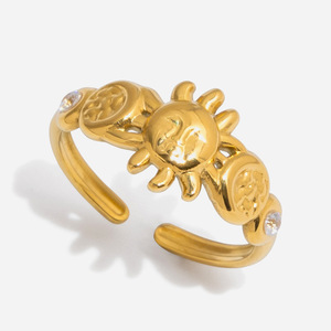 Sun <b>Moon</b> Face Zircon Open <b>Ring</b> 18K Gold Plated Stainless Steel Unisex Jewelry Gift - Product Image 1