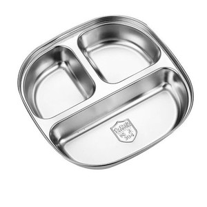 Bandeja dividida de acero inoxidable 304 para niños y estudiantes, plato rectangular poco profundo con tres compartimentos - Product Image 1