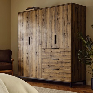 <span class=keywords><strong>Armario</strong></span> Moderno Personalizado <span class=keywords><strong>con</strong></span> 4 Puertas y 3 <span class=keywords><strong>Cajones</strong></span>, Diseño Plano Independiente, Revestimiento de Madera Melamina, <span class=keywords><strong>Armario</strong></span> <span class=keywords><strong>Pequeño</strong></span> de Almacenamiento - Product Image 1