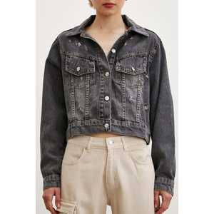 แจ็คเก็ตยีนส์สีแอนทราไซต์ปักลายด้านหลังสไตล์วินเทจสำหรับผู้หญิง ทำจากผ้าฝ้าย - Product Image 5