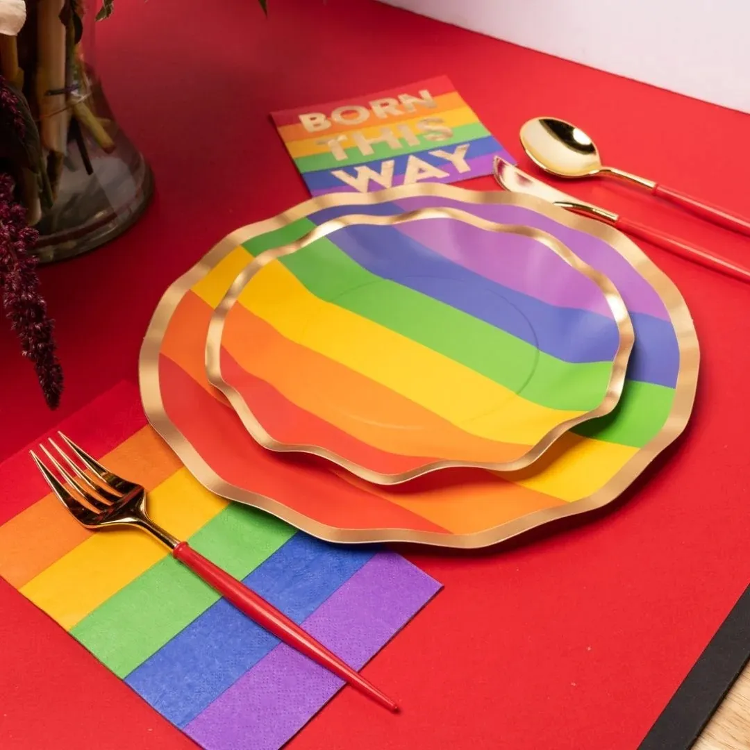 DAMAI 레인보우 테마 생일 파티 장식 일회용 식기 세트 접시 냅킨 종이 디너 플레이트