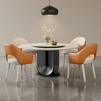 Ensemble de table à manger moderne de luxe 2026 en pierre frittée avec plateau tournant, 6 places, pieds en acier inoxydable, mobilier écologique pour la maison
