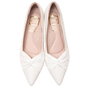 Elegantes Zapatos de Novia de Piel de Oveja Blanca, Punta Puntiaguda, Tacón Grueso de 5 cm, Deslizables, Tacón Acolchado Antifricción, Decoración con Lazo, para Boda - Product Image 1