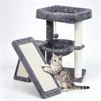Arbre à chat multi-niveaux gris avec griffoir en sisal, hamac et lit en peluche – Mobilier pour animaux de compagnie