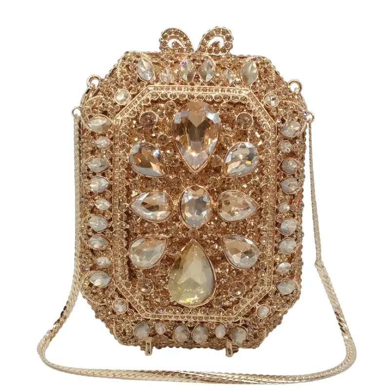 सोने क्लच बैग हीरा पर्स महिलाओं शादी की पार्टी पत्थर क्रिस्टल पत्थर शाम बैग