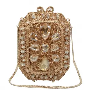 Altın el çantası elmas çanta kadın düğün parti taşlar kristal taş akşam çanta