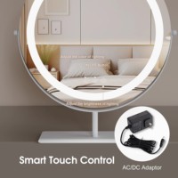 Miroir de maquillage de table/bureau LED rond portable à intensité variable avec 3 couleurs d'éclairage et interrupteur tactile