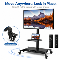 Support TV moderne en acier robuste noir, chariot TV motorisé pivotant, télécommande RF sans fil, 4 roulettes verrouillables, capacité de charge de 132 lb