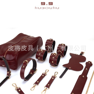 SM erotic toys, leather paddle, alternative <b>bondage</b> and discipline masks, handcuffs, and shackles multi-piece <b>set</b>, factory - Product Image 1