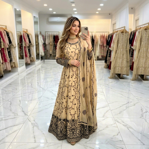 Robe Anarkali longue pour femme en rayonne brodée avec motif floral, coupe ample, tenue traditionnelle indienne et pakistanaise pour mariage - Product Image 1