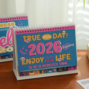 2026 Custom Desk Tabletop Flip Printing Calendar Vintage Style Coil-Bound Planner Portable Promotion Gift Colorful Inside Pages