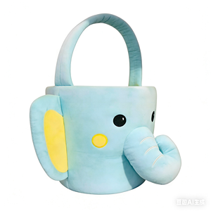 Cute <b>Elephant</b> Plush Bucket 31cm-50cm Soft Stuffed Toy For Kids Unisex Blue And Yellow Design - Product Image 3