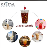 Botol Air Kaca 420ml dengan Tutup Sedotan, Cetak Logo Kustom CRYSTAL, Dekal Bunga, Mug Teh Transparan, Cangkir Jus untuk Kafe