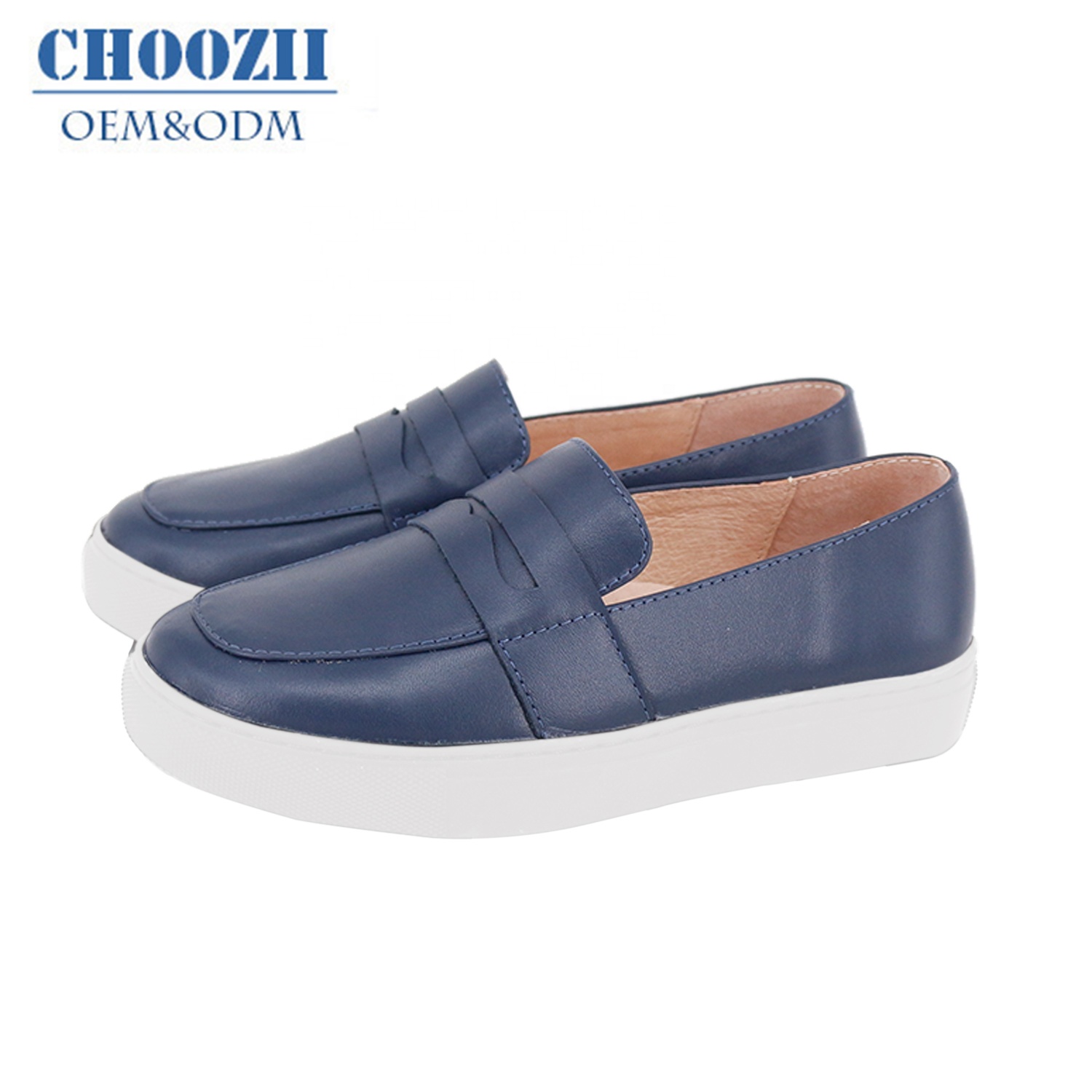 Оптовая продажа, модные темно-синие кожаные лоферы без шнуровки, Повседневная стильная детская обувь