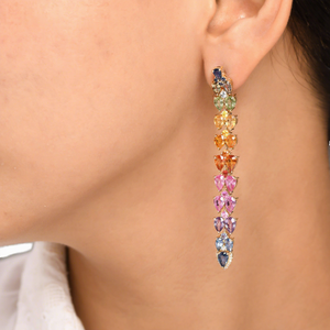 Colorful Lab Grown Sapphire Gold 925 Sterling Silver <b>Drop</b> Dangle Earrings <b>Rainbow</b> Pear Cut Wedding Fine Jewelry Women Wholesale - Product Image 1